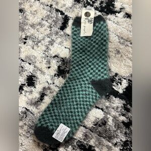 Free People Checked Out Fuzzy Socks ~ One Size ~ NWT
